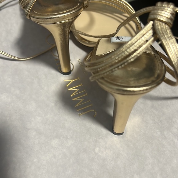 Jimmy Choo Antia 85 Gold Metallic Sandals - Picture 7 of 9